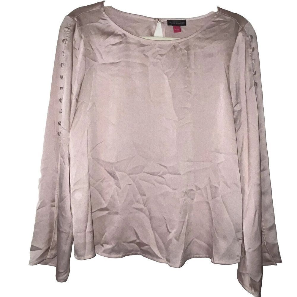 Vince Camuto Blouse Sz S Light Pink Blush Buttons Split Sleeve 89$ Going Out